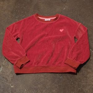 Cat & Jack Girls Red Velour Sweater Pink Heart Size S 6/7